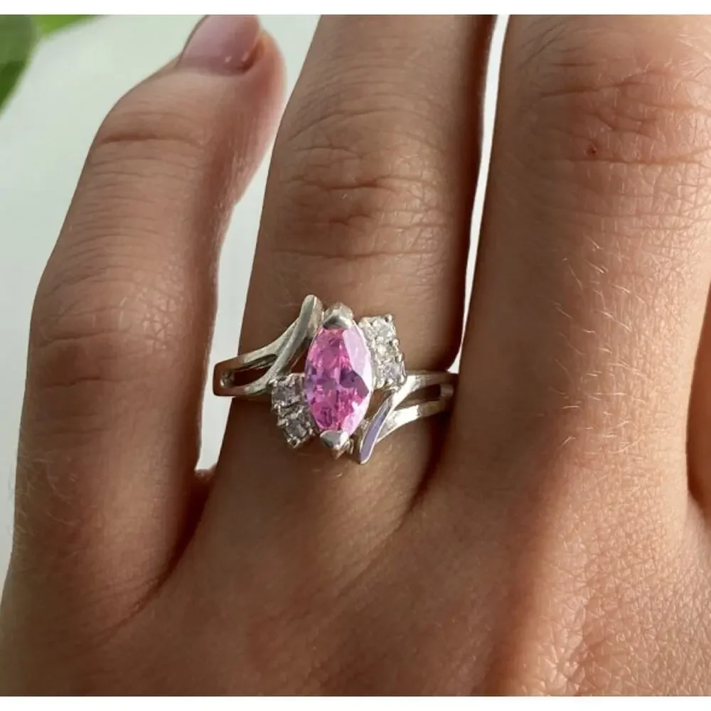 925 Sterling Silver Pink & White CZ Ring Size 7